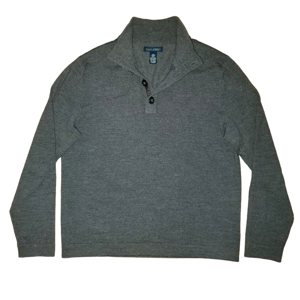 Banana Republic Extra Fine Merino Wool Sweater Mock 1/4 Button Pullover Large